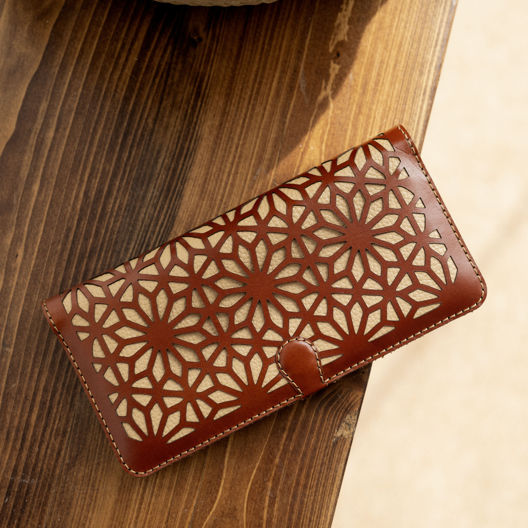 Mandala Multi-Compartment Long Bifold Cowhide Wallet H'Artisane